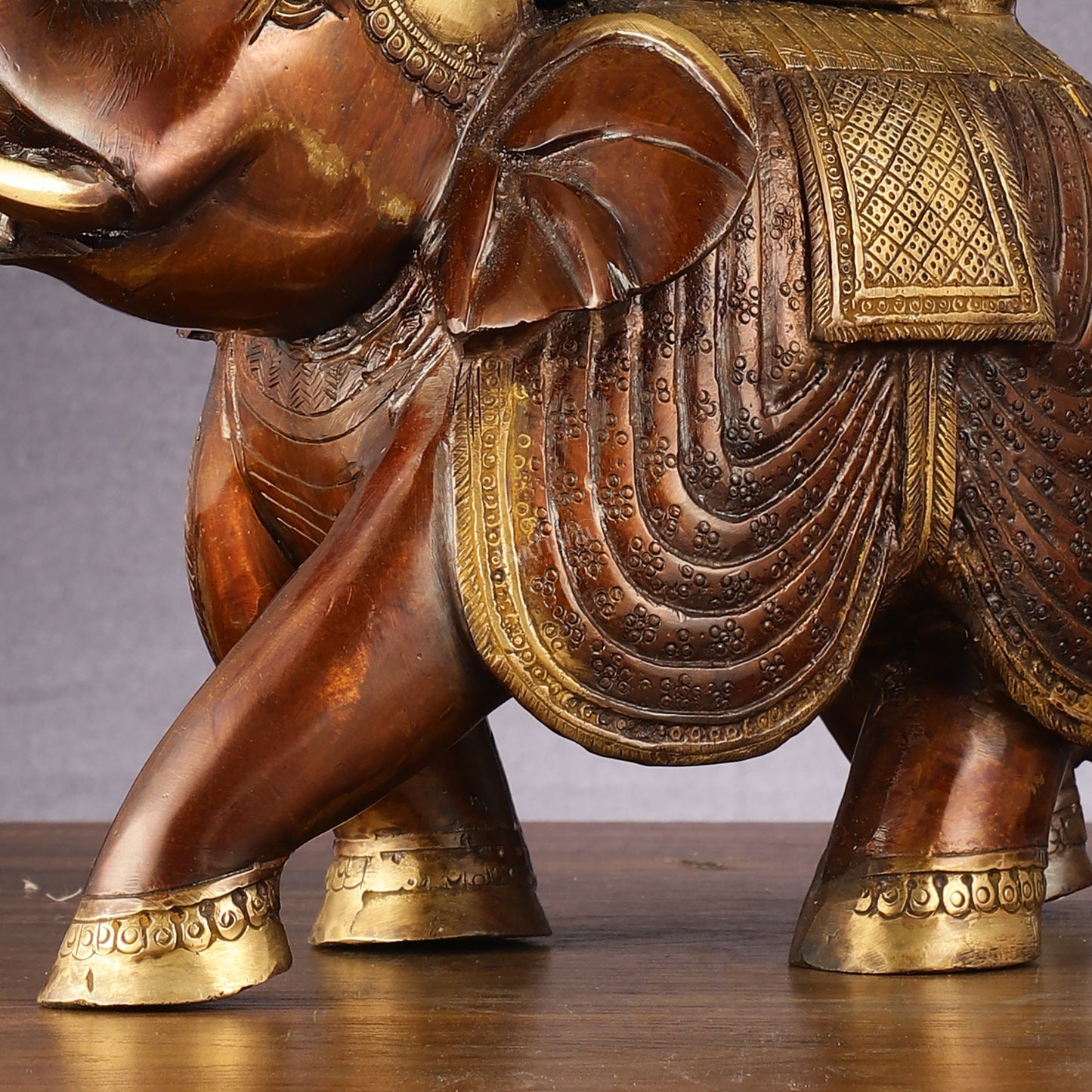 Brass Superfine Antique Brown Ambari Elephant with trunk up statue 12"