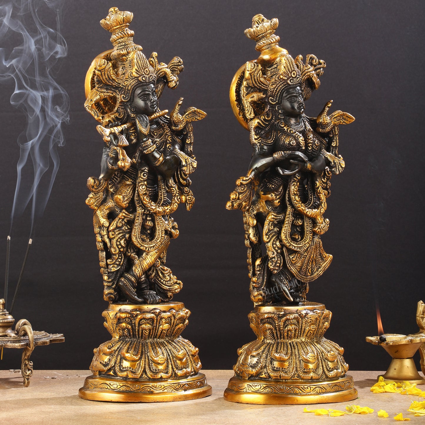Exquisite 15-Inch Brass Radha Krishna black Idols