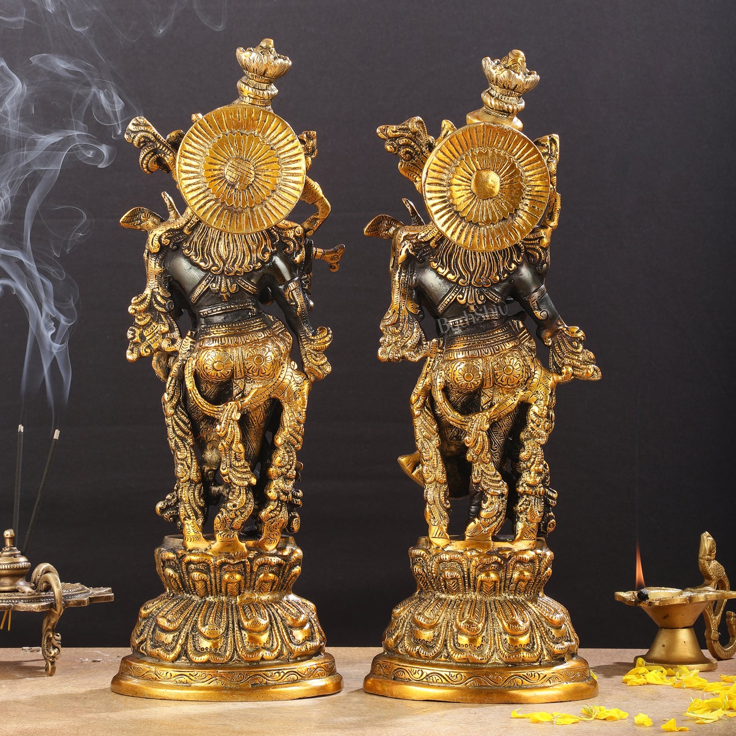 Exquisite 15-Inch Brass Radha Krishna black Idols