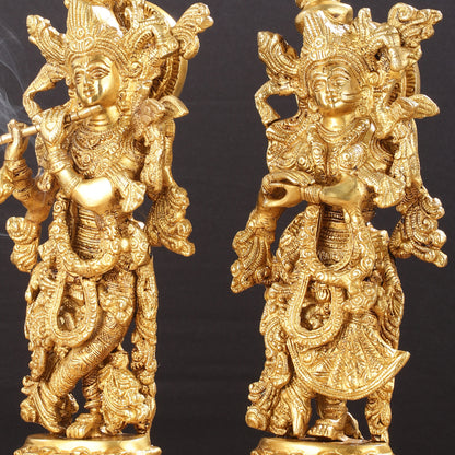 Exquisite 15-Inch Brass Radha Krishna Idols