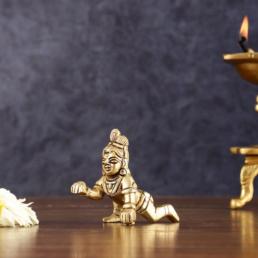 Pure Brass Laddoo Gopal Krishna Baal Krishna Idol - 2"