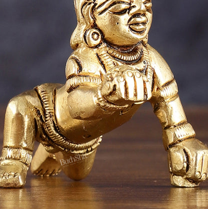 Pure Brass Laddoo Gopal Krishna Baal Krishna Idol - 2"