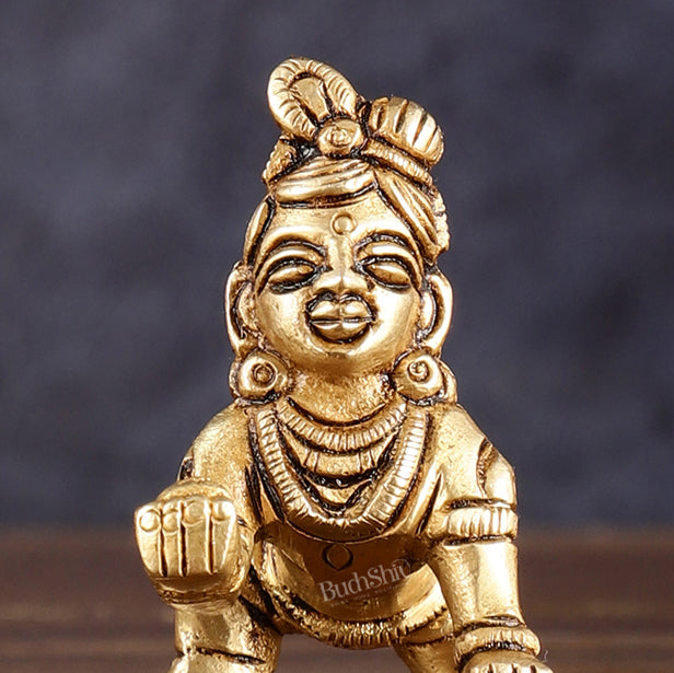 Pure Brass Laddoo Gopal Krishna Baal Krishna Idol - 2.5"