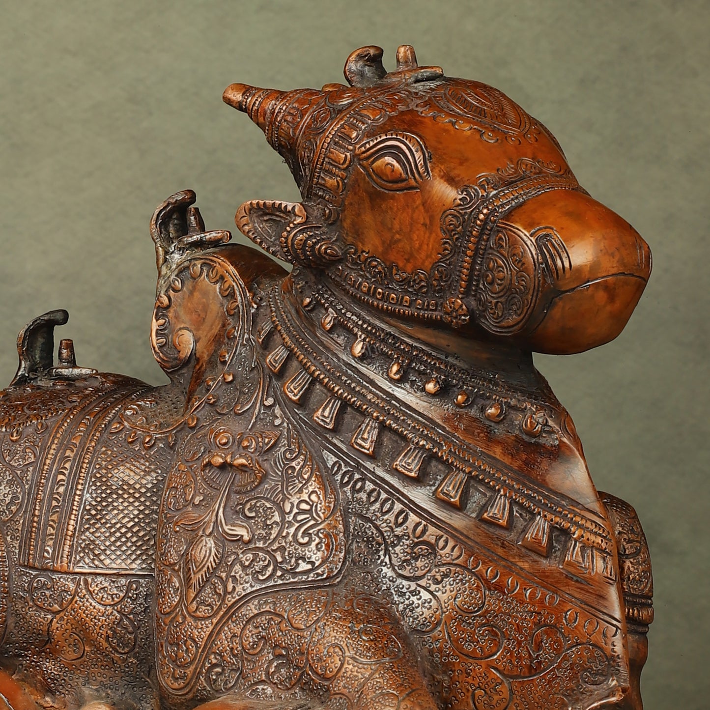 Pure Brass Fully Carved Nandi Statue - 8"
