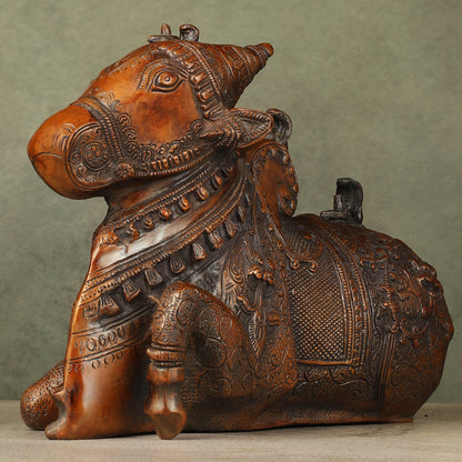 Pure Brass Fully Carved Nandi Statue - 8"
