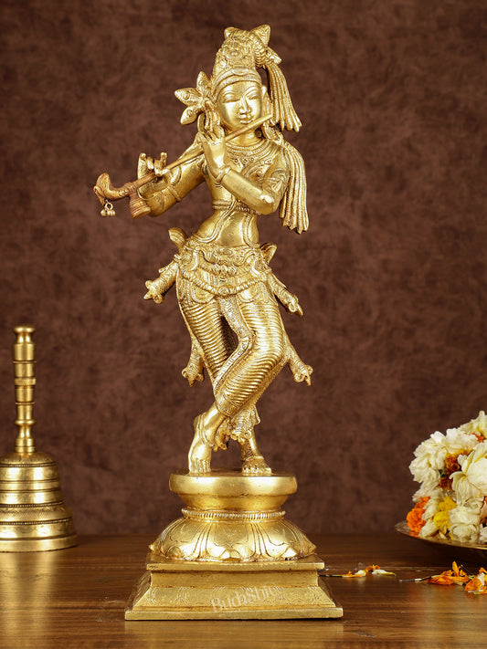 Brass Superfine Lord Krishna with Unique Crown Idol | Height: 14.5 inch