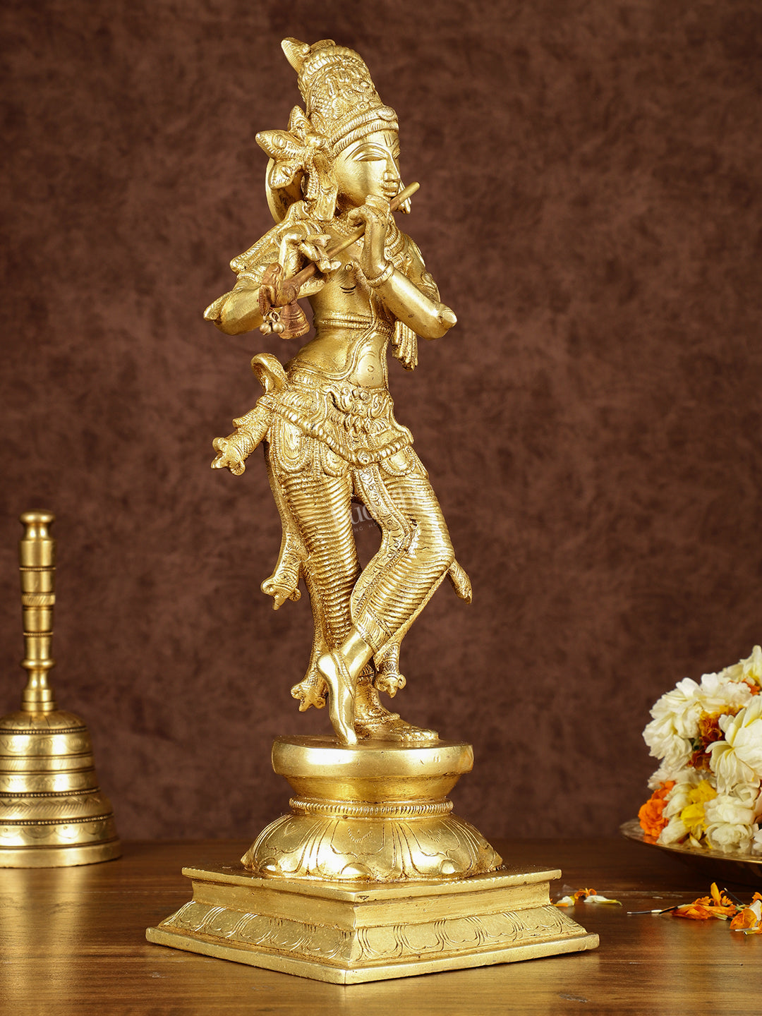 Brass Superfine Lord Krishna with Unique Crown Idol | Height: 14.5 inch