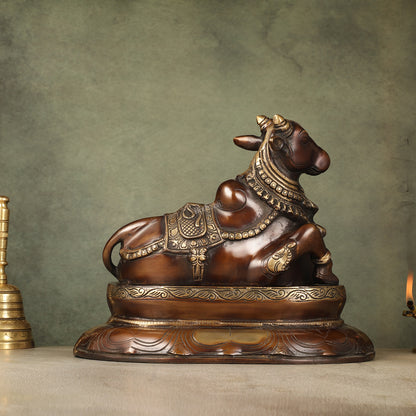 Pure Brass Nandi/Nandikeshwar Idol on Engraved Base - 10-Inch