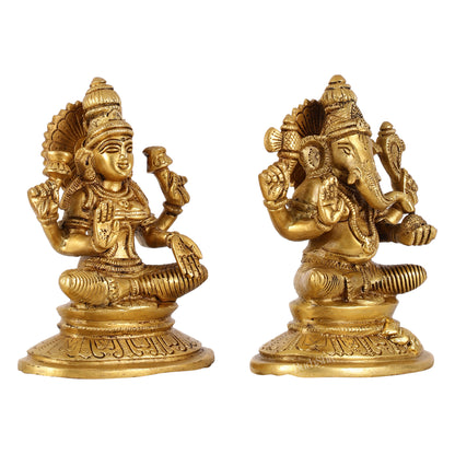 Brass Ganesh Lakshmi idols 6"