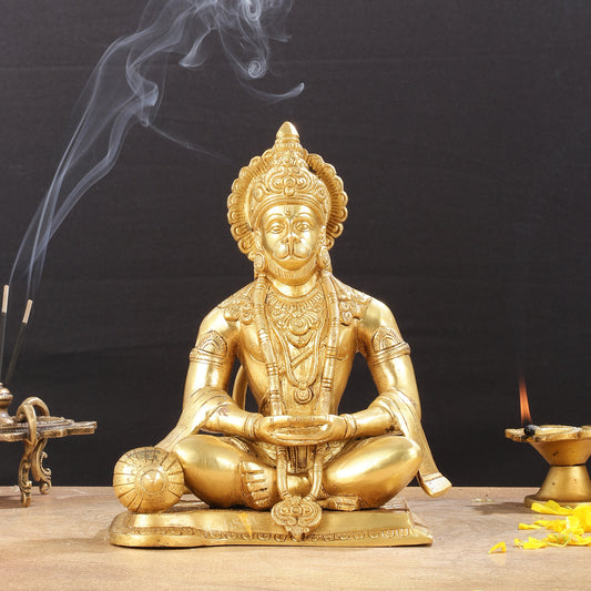 Lord Hanuman meditation Brass Idol 9.5"