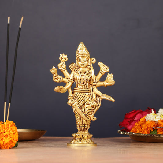 Pure Brass Standing Ma Durga Bhawani Idol | 5" Height