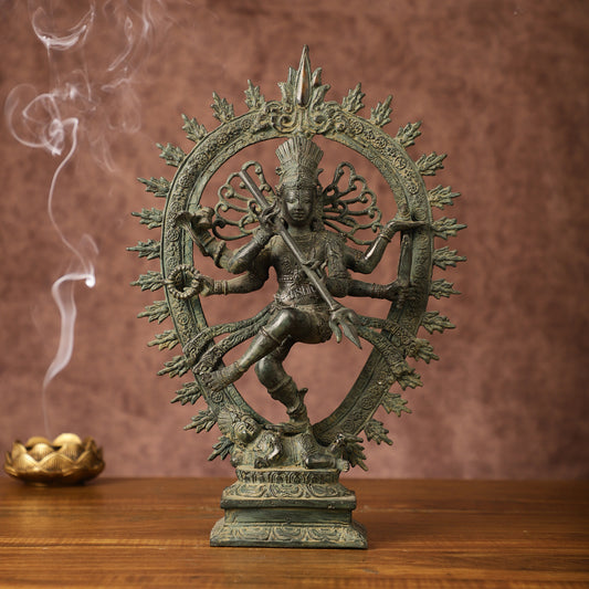 Indonesian Bronze Sculpture: Dancing Shiva with 6 Arms and Trishul Nataraja | Height: 13.5 inch