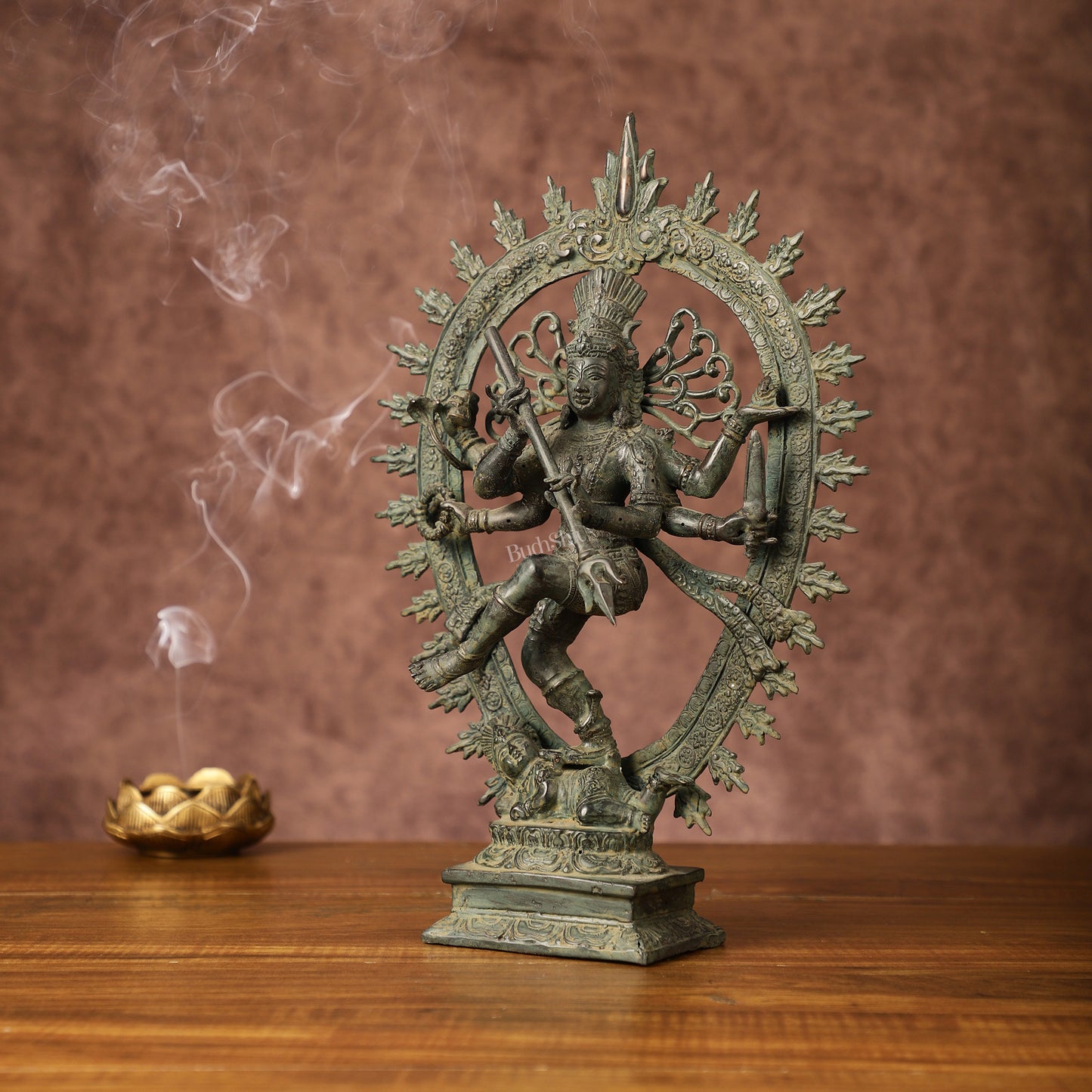 Indonesian Bronze Sculpture: Dancing Shiva with 6 Arms and Trishul Nataraja | Height: 13.5 inch