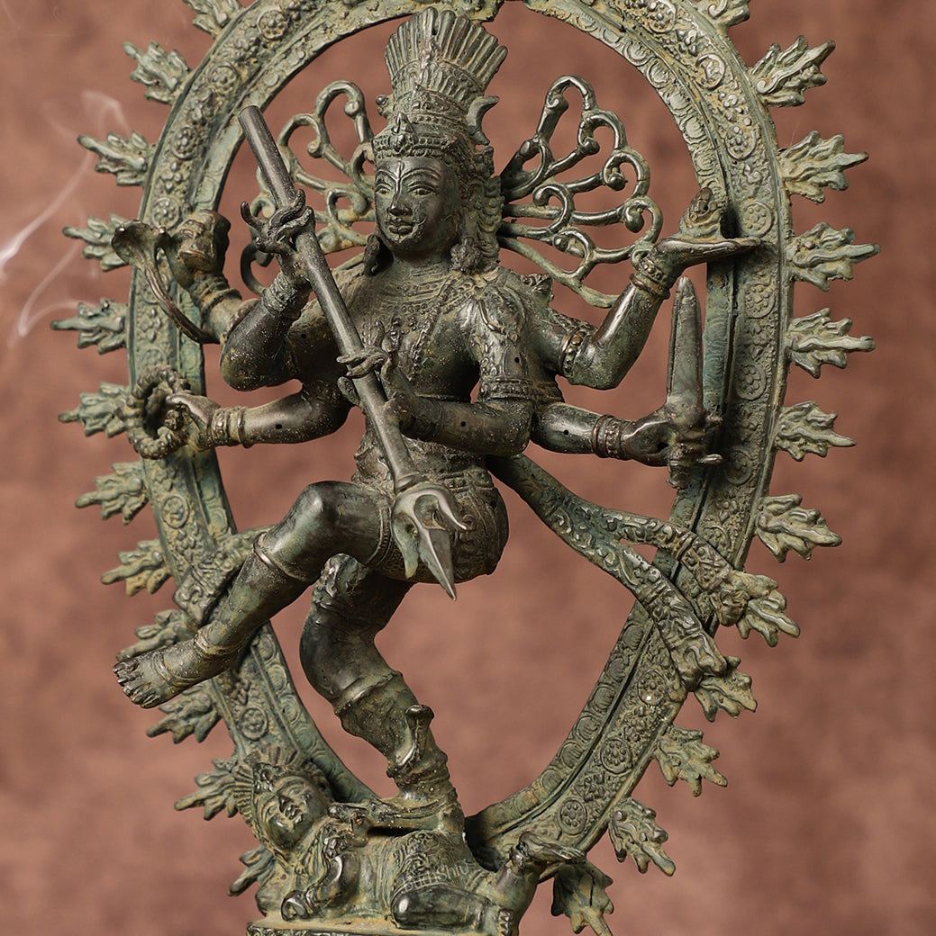 Indonesian Bronze Sculpture: Dancing Shiva with 6 Arms and Trishul Nataraja | Height: 13.5 inch
