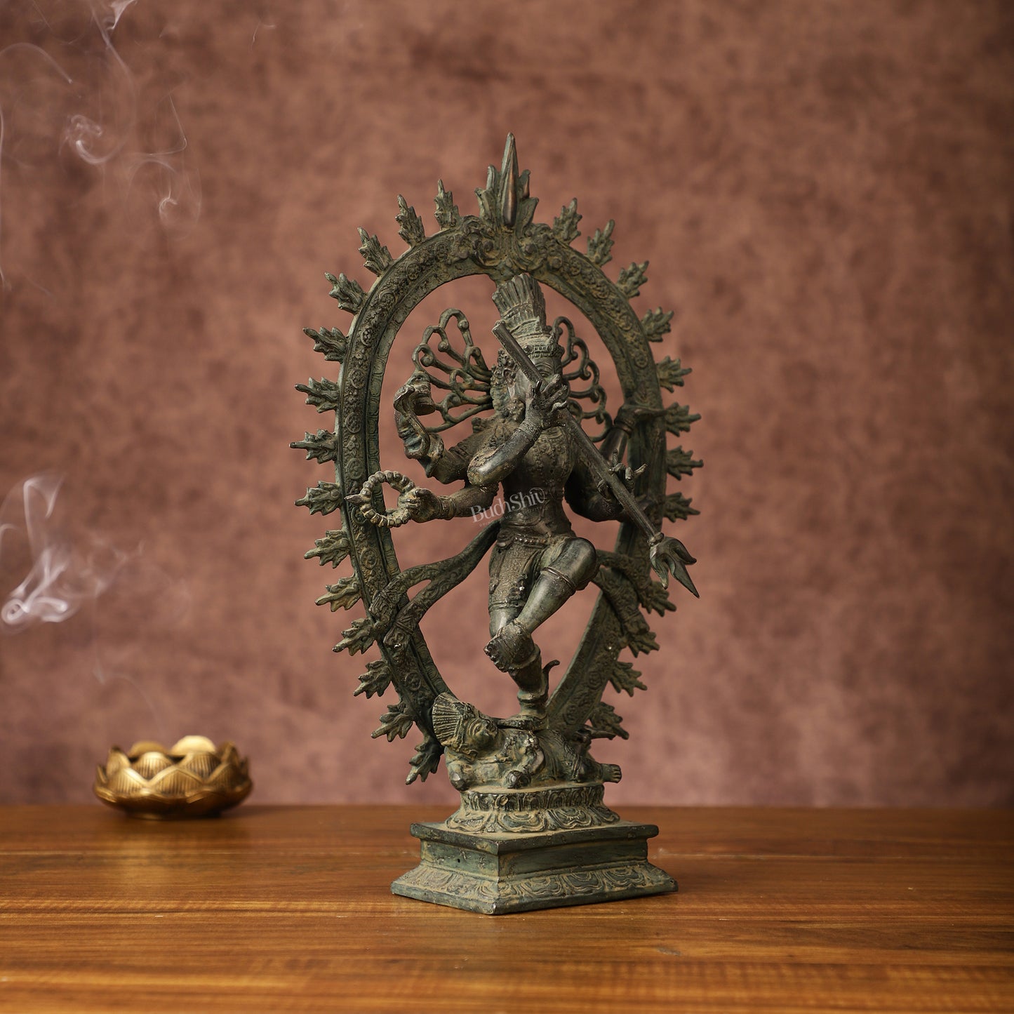 Indonesian Bronze Sculpture: Dancing Shiva with 6 Arms and Trishul Nataraja | Height: 13.5 inch