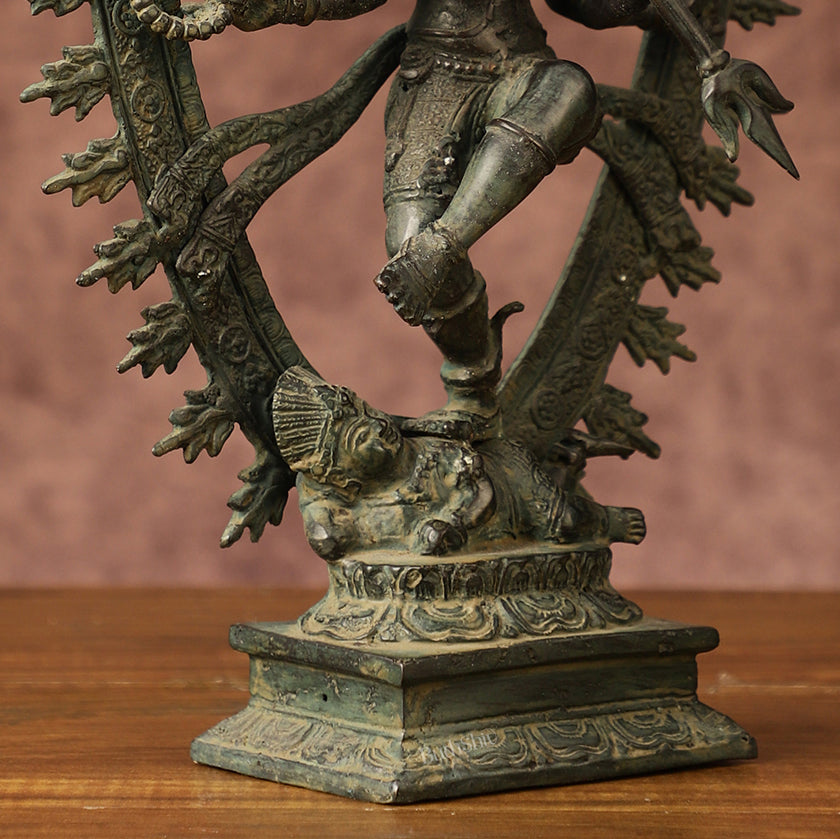 Indonesian Bronze Sculpture: Dancing Shiva with 6 Arms and Trishul Nataraja | Height: 13.5 inch