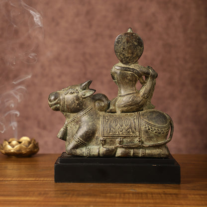 Indonesian Bronze Lord Krishna Sitting on Cow Sculpture | Height: 10 inch