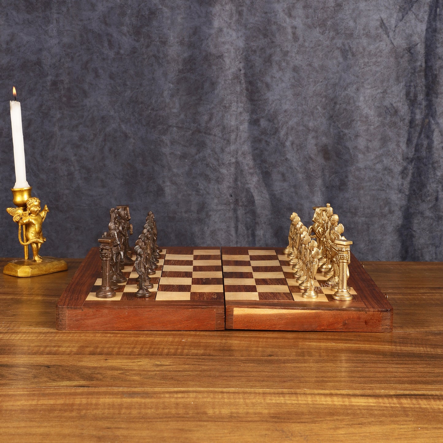 Brass Chess with wooden board