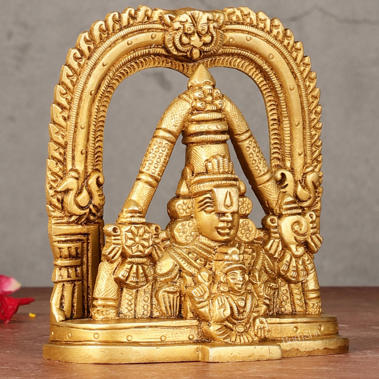Brass Tirupati Balaji Face with Lakshmi Bust Table Accent - 4.25-inch