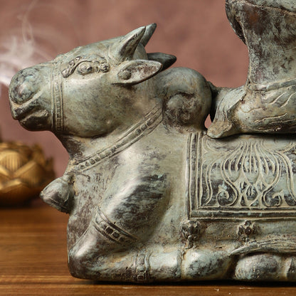 Indonesian Bronze Lord Krishna Sitting on Cow Sculpture | Height: 9 inch