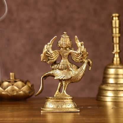Pure Brass Shanmugar Murugan with 6 Heads Sitting on Peacock Small Idol
