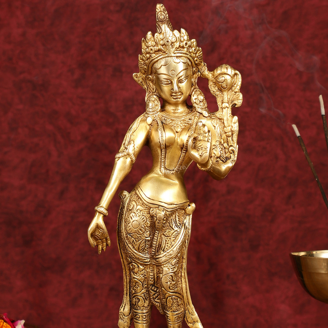 Graceful Brass Standing Tara Devi Idol 12 inch