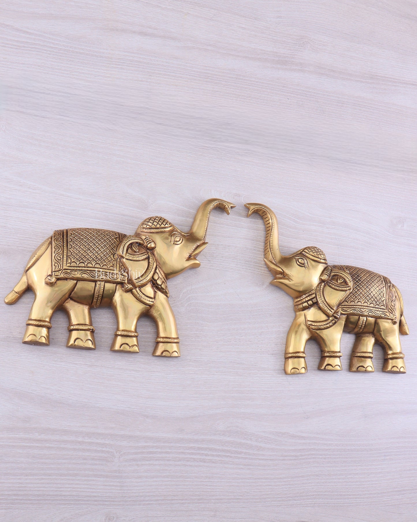 Brass Wall Hanging Elephants with Trunk Up – Pair | Elegant Home Décor 8.5"