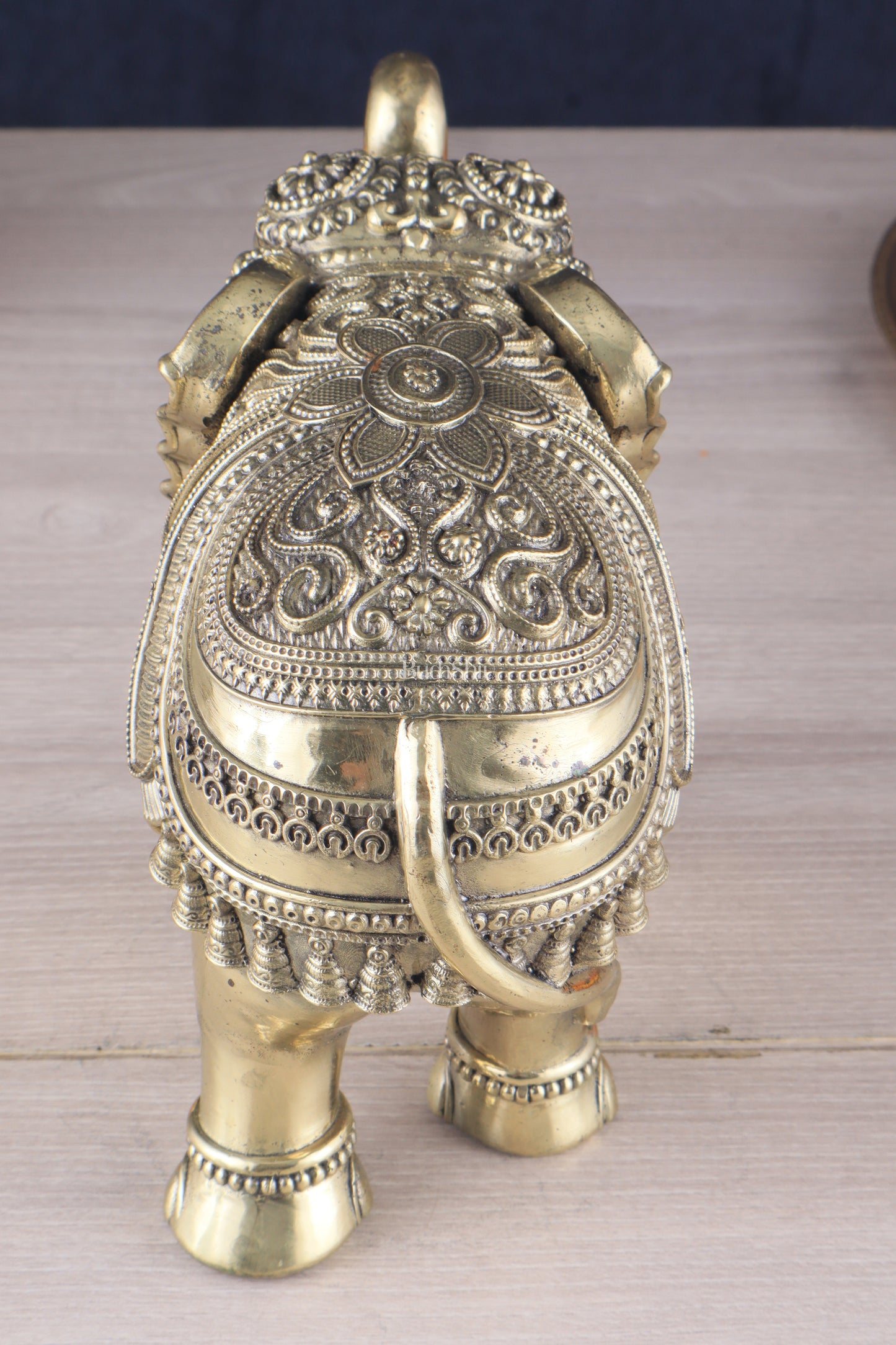 Brass Superfine Intricately Carved Elephant Statue 10" wide