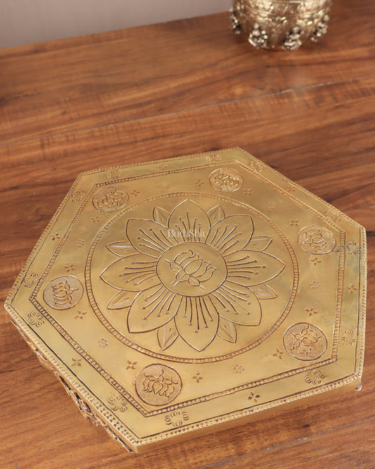 Brass Hexagon Chowki for Pooja Room 10.5"