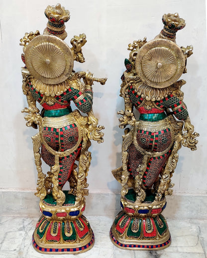 Handmade Brass Radha krishna meenakari Idol 30 inch