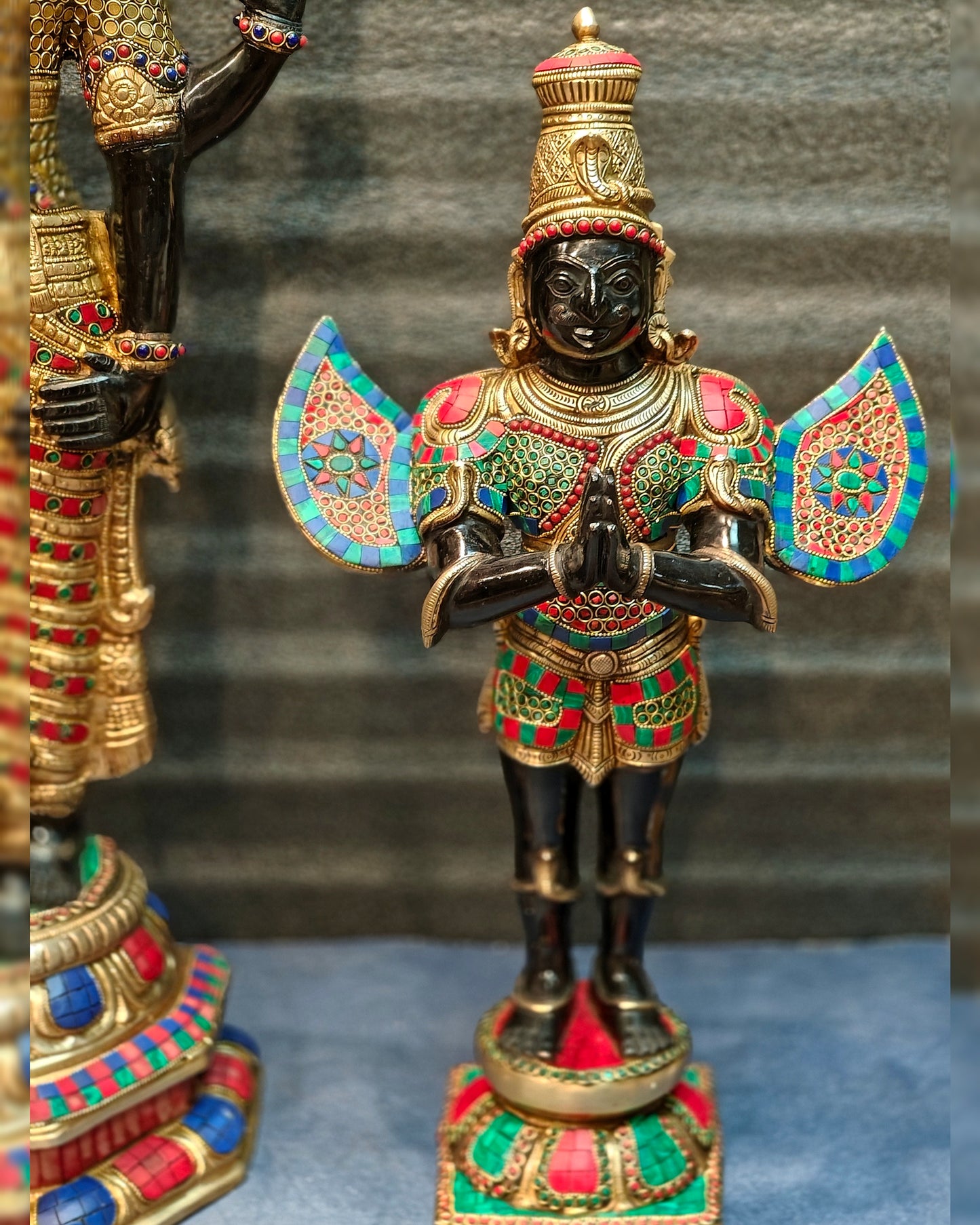 Brass Tirupati Balaji with Garuda Statue shiny Black and Golden Finish