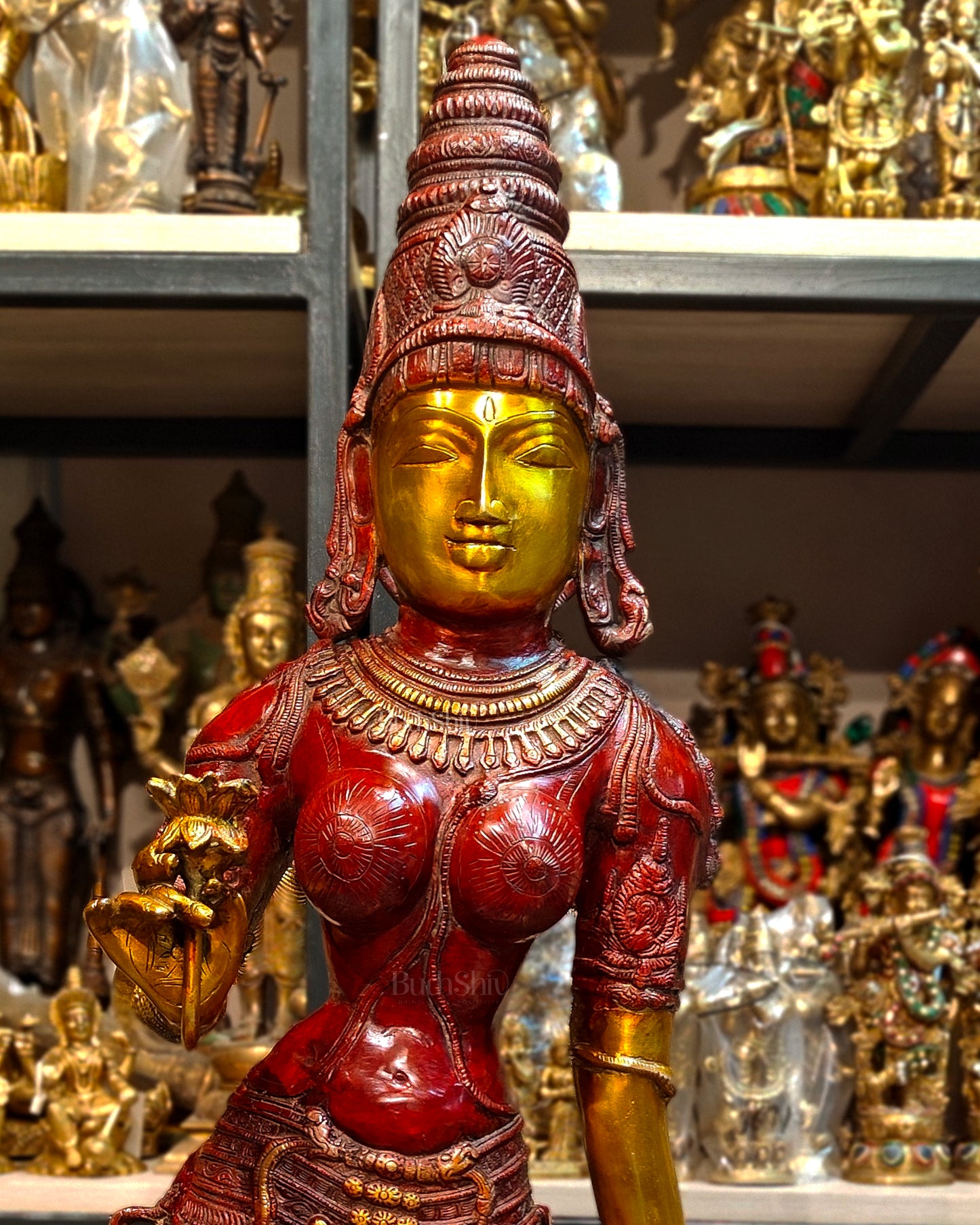 Pure Brass Handcrafted Standing Large Goddess Parvati Statue | 45" Height
