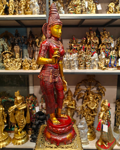Pure Brass Handcrafted Standing Large Goddess Parvati Statue | 45" Height