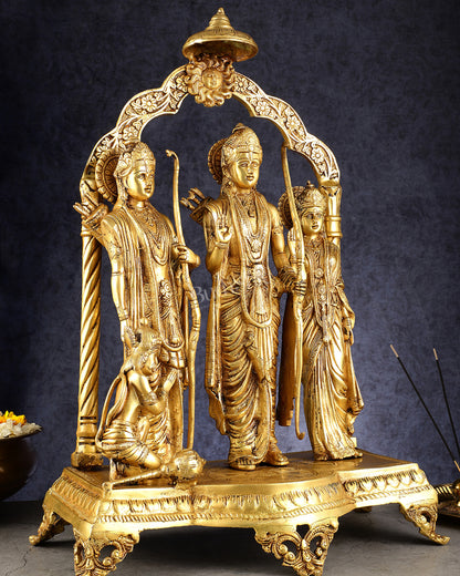 Majestic Pure Brass Ram Darbar Idol Set with Temple Arch - 24.5"
