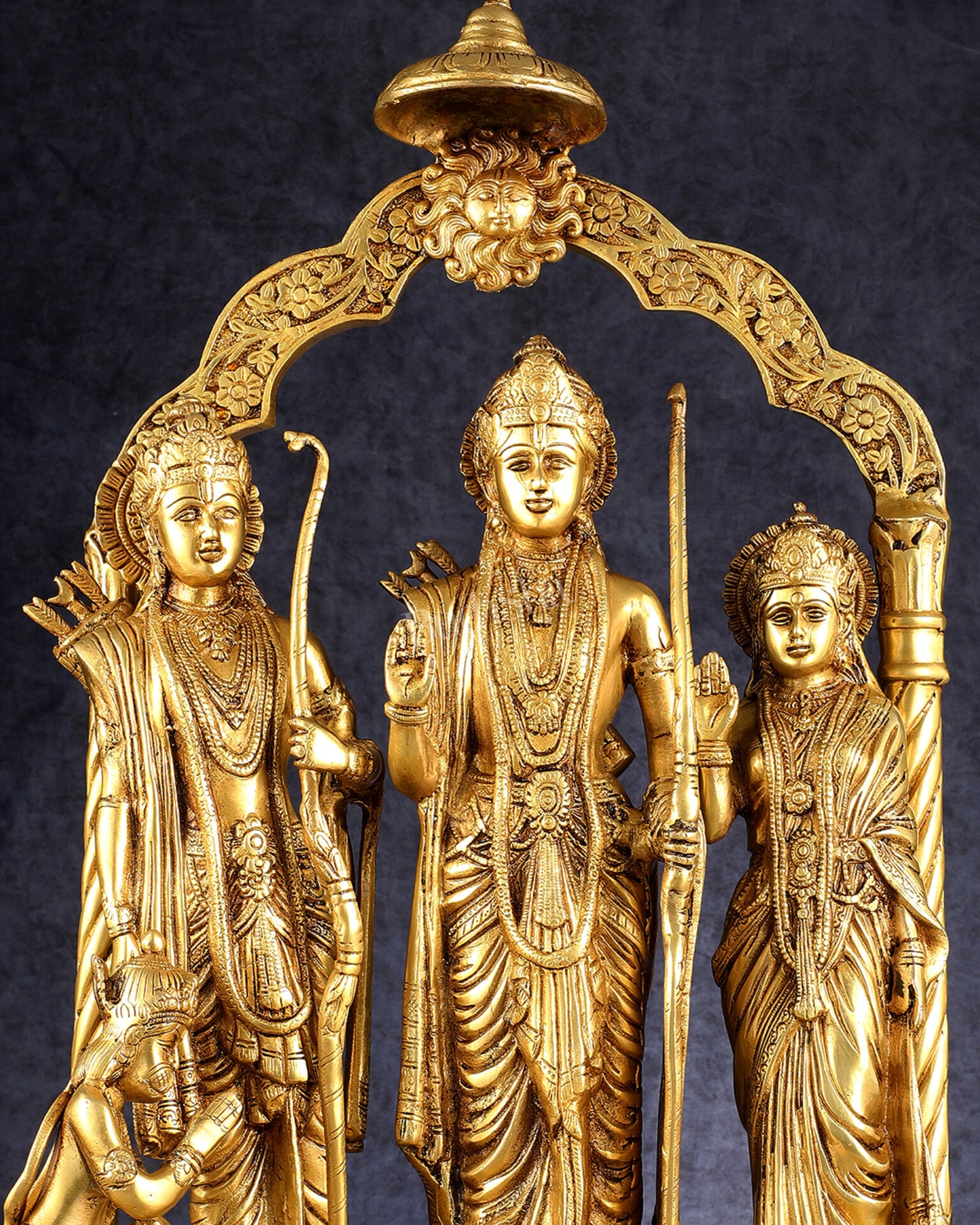 Majestic Pure Brass Ram Darbar Idol Set with Temple Arch - 24.5"