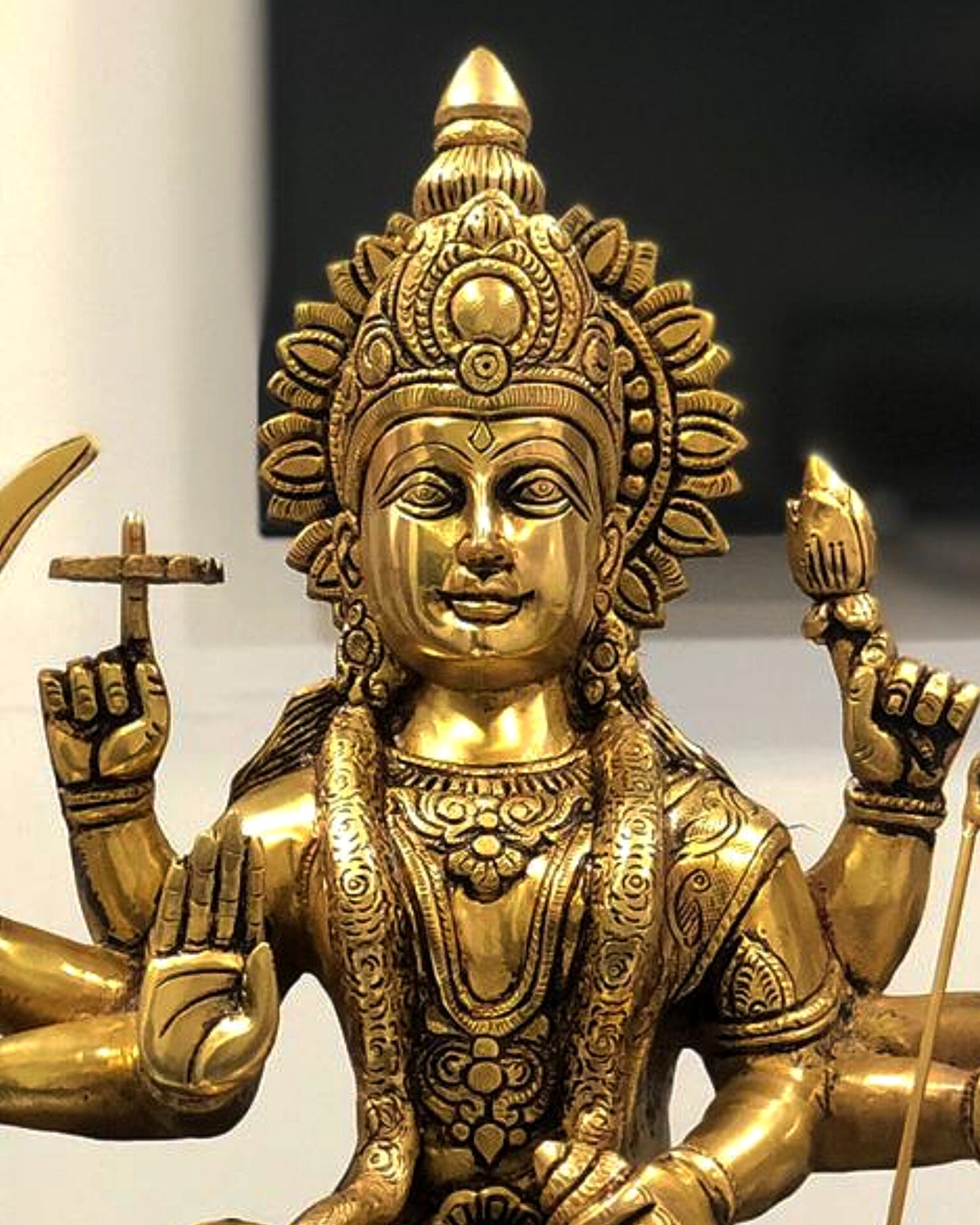 Large Superfine Brass Durga Mata Statue - Antique Golden Tone | Height 21.5 inch