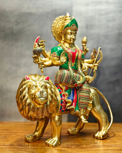 Durga Superfine Brass Statue 24" with stonework