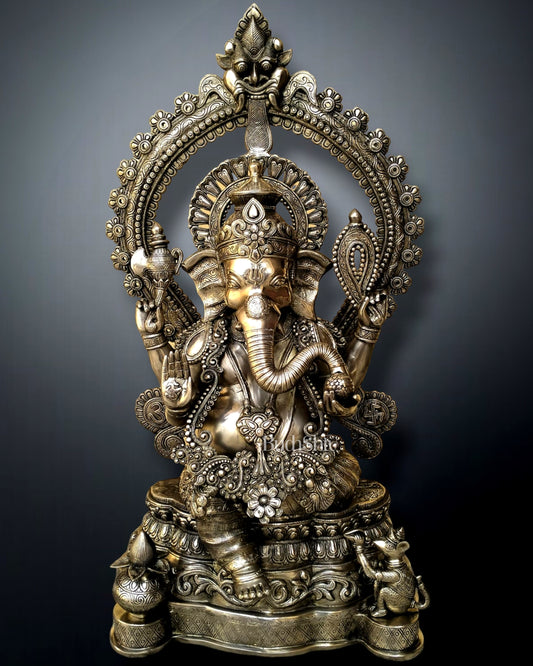 Large Pure Brass Ganapati Statue - 40" Height | Handcrafted Sculpture