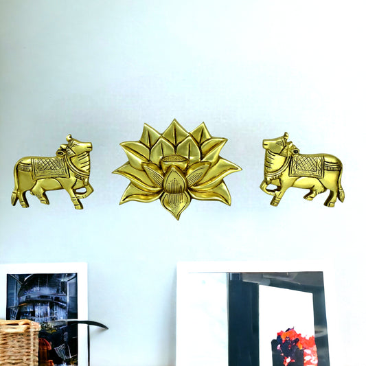 Brass Pichwai set of Cows and Lotus wall hanging
