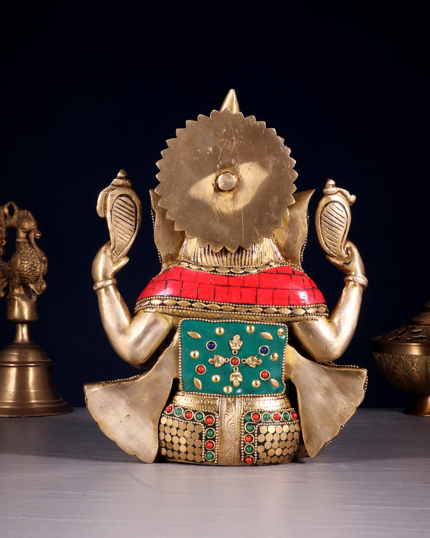 Unique Brass Lord Ganesha multicolour Statue - 9.5 Inch