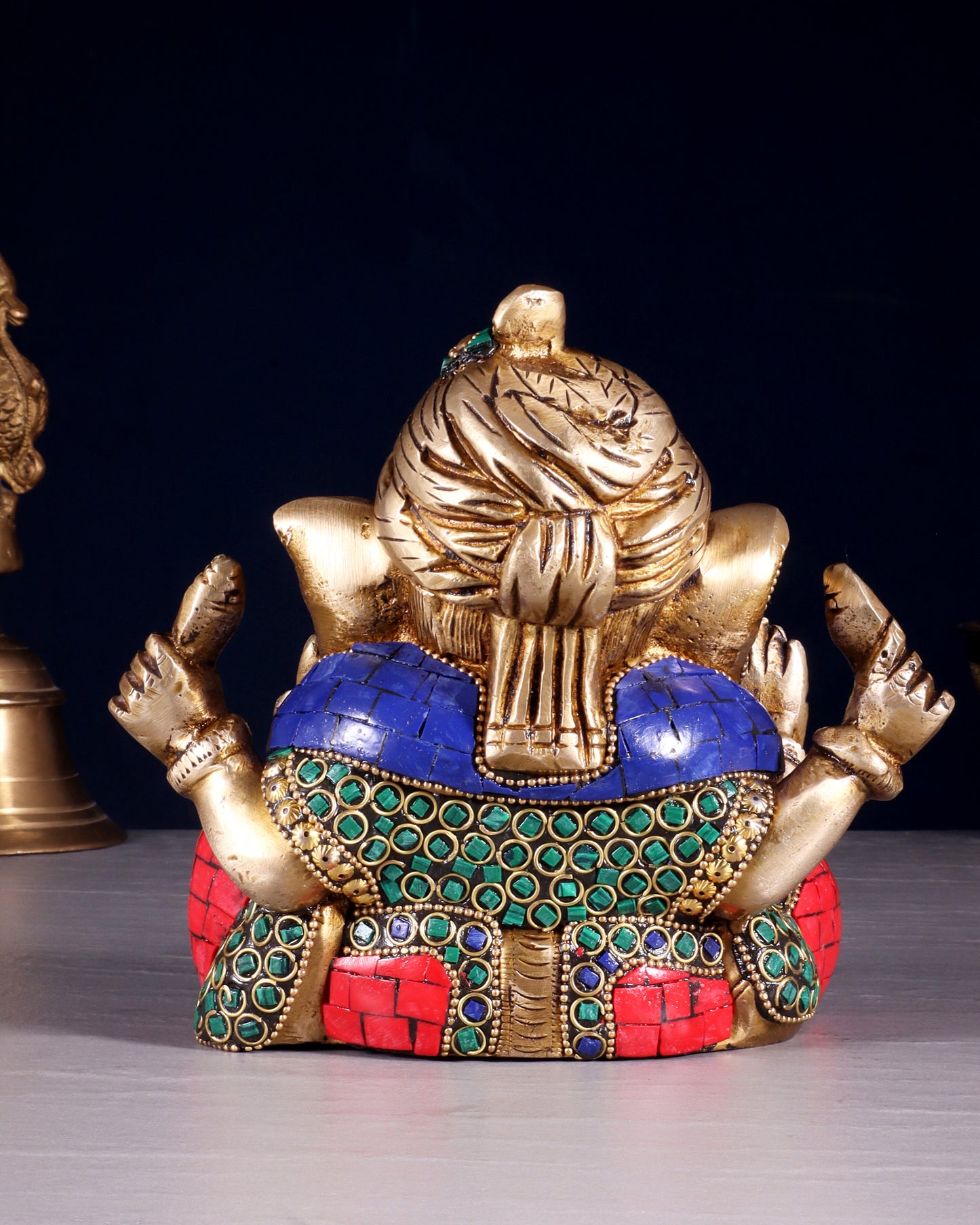 Brass Ganesha statue multicolour 7.5 inch