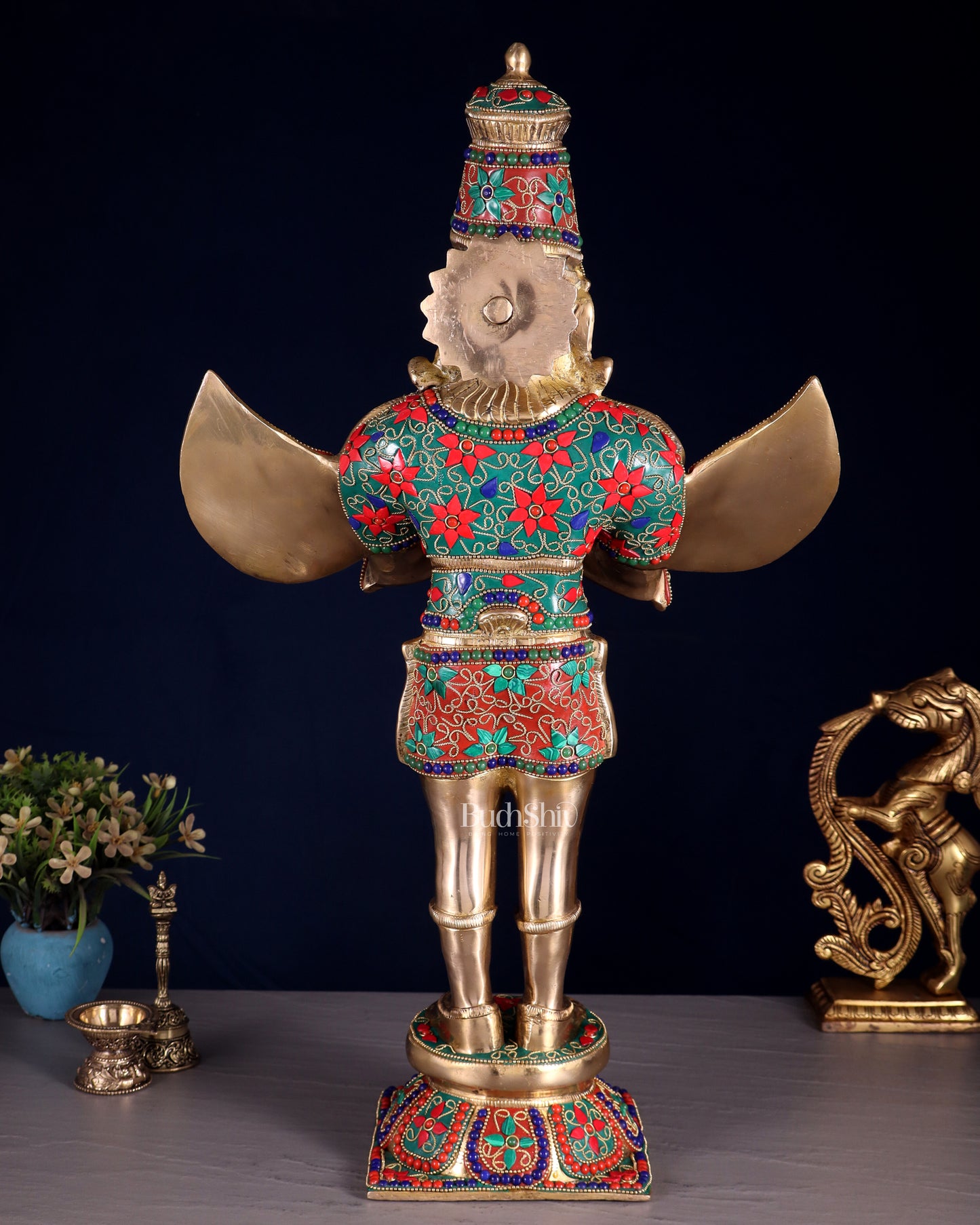 Brass standing Garuda Statue with Meenakari , 22" Tall