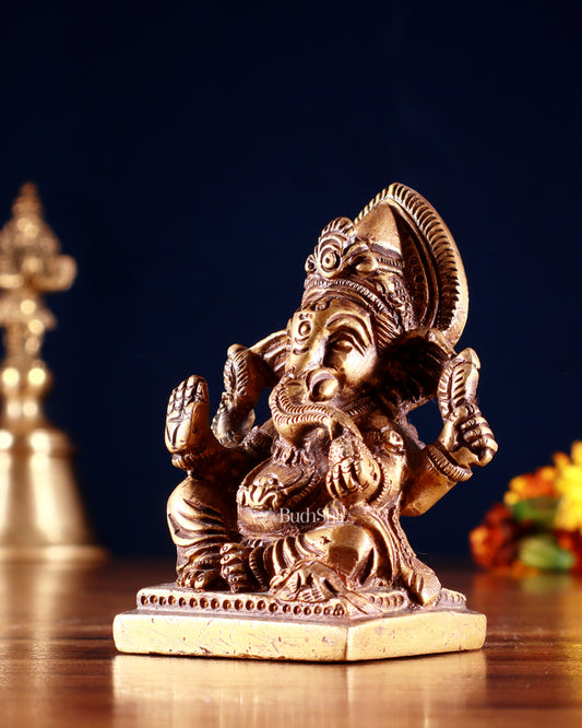 Brass Miniature Ganesha Idol 3.5" antique tone