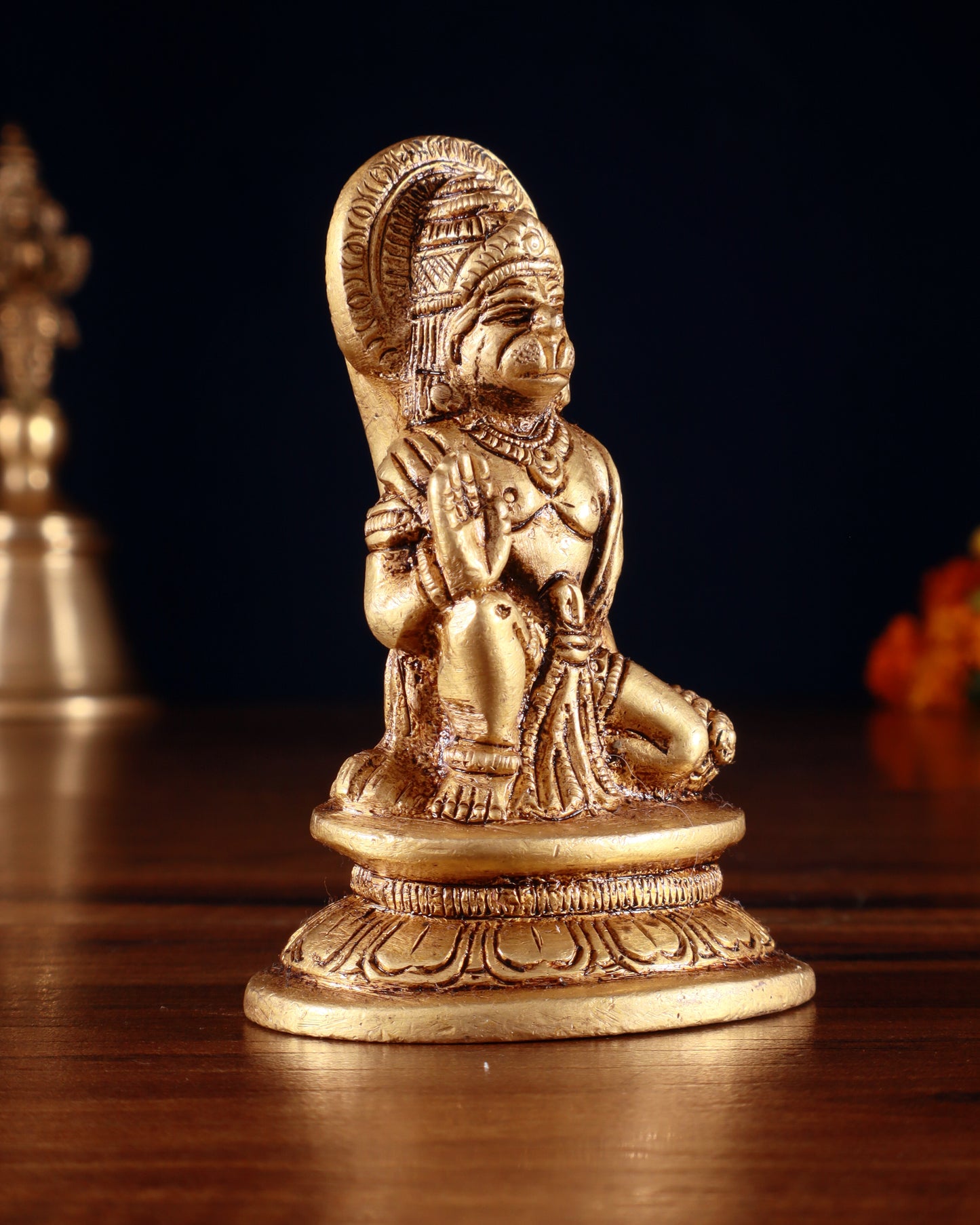 Pure Brass Miniature Hanuman Ji Idol in Blessing Mudra 3"