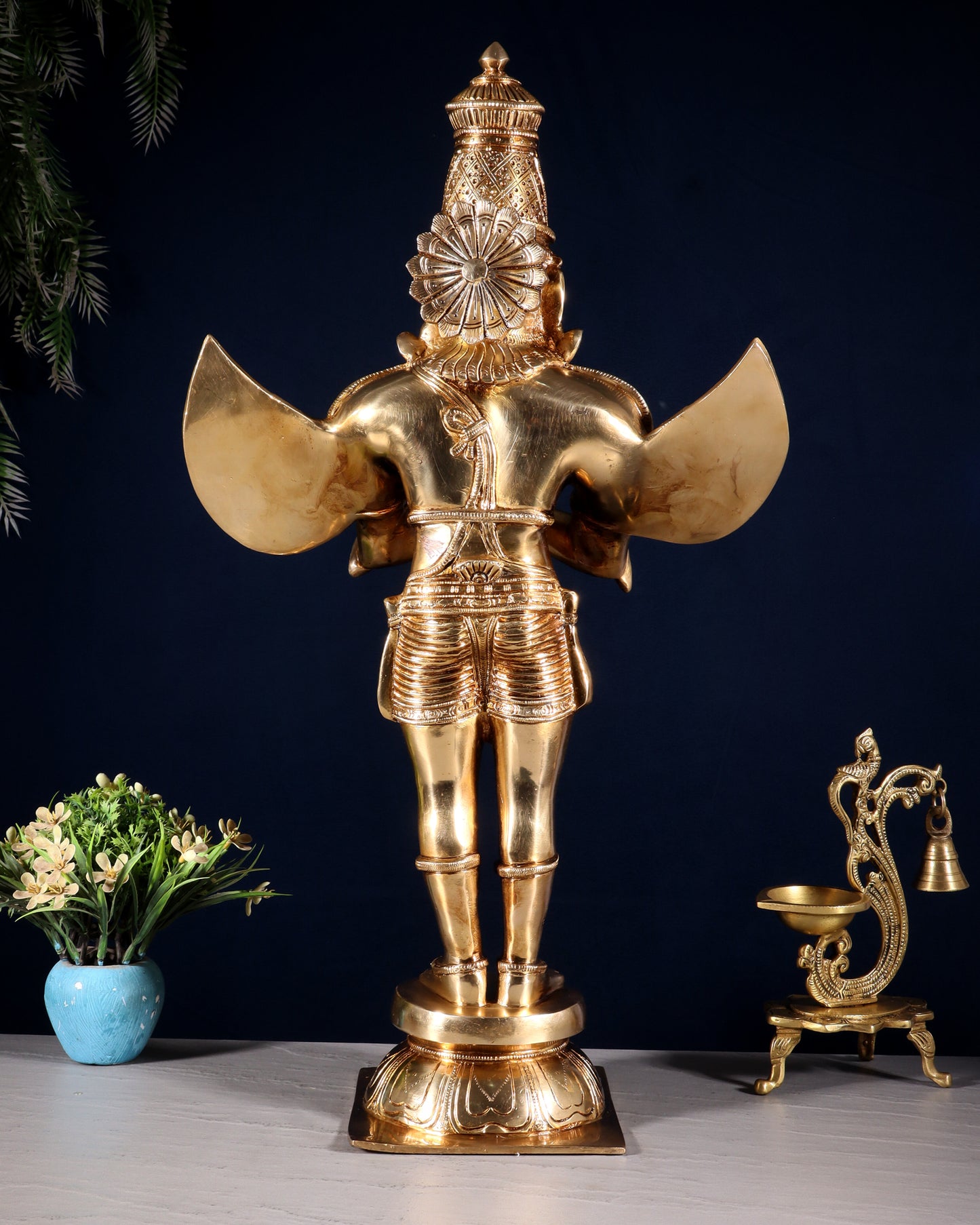 Brass Standing Garuda Dev Statue - Golden Finish, 22" Tall, 11 kg