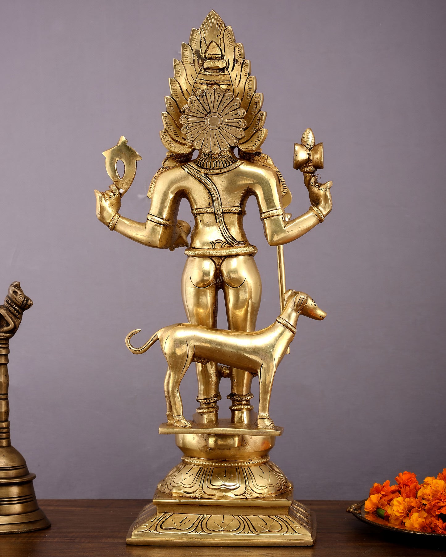 Pure Brass Large Kaal Bhairava Idol - 18.5 Inch Bhairo Baba Statue
