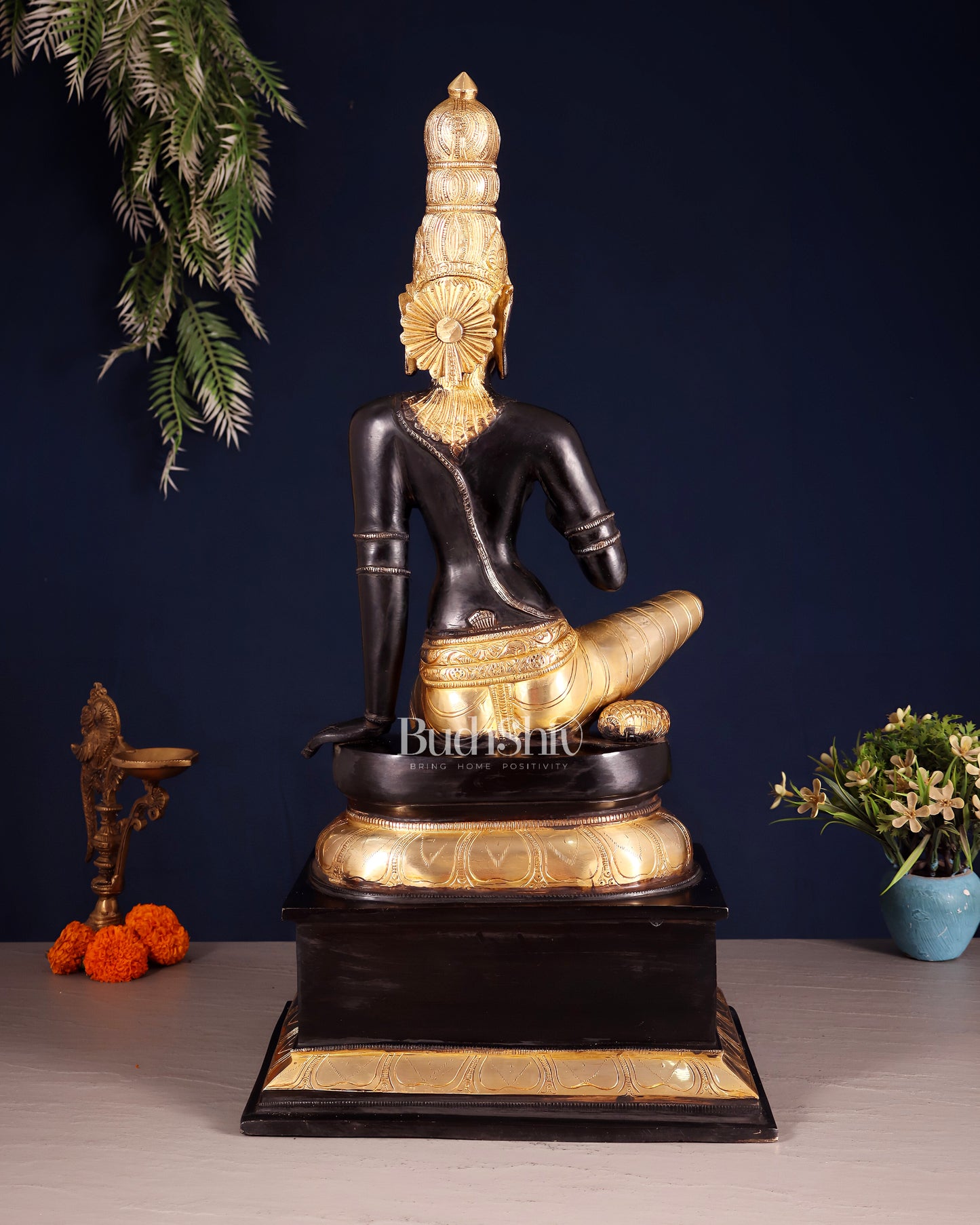 Brass Bhoga Shakti Seated Parvati Uma Devi Sculpture | Height: 20.5 inch black edition