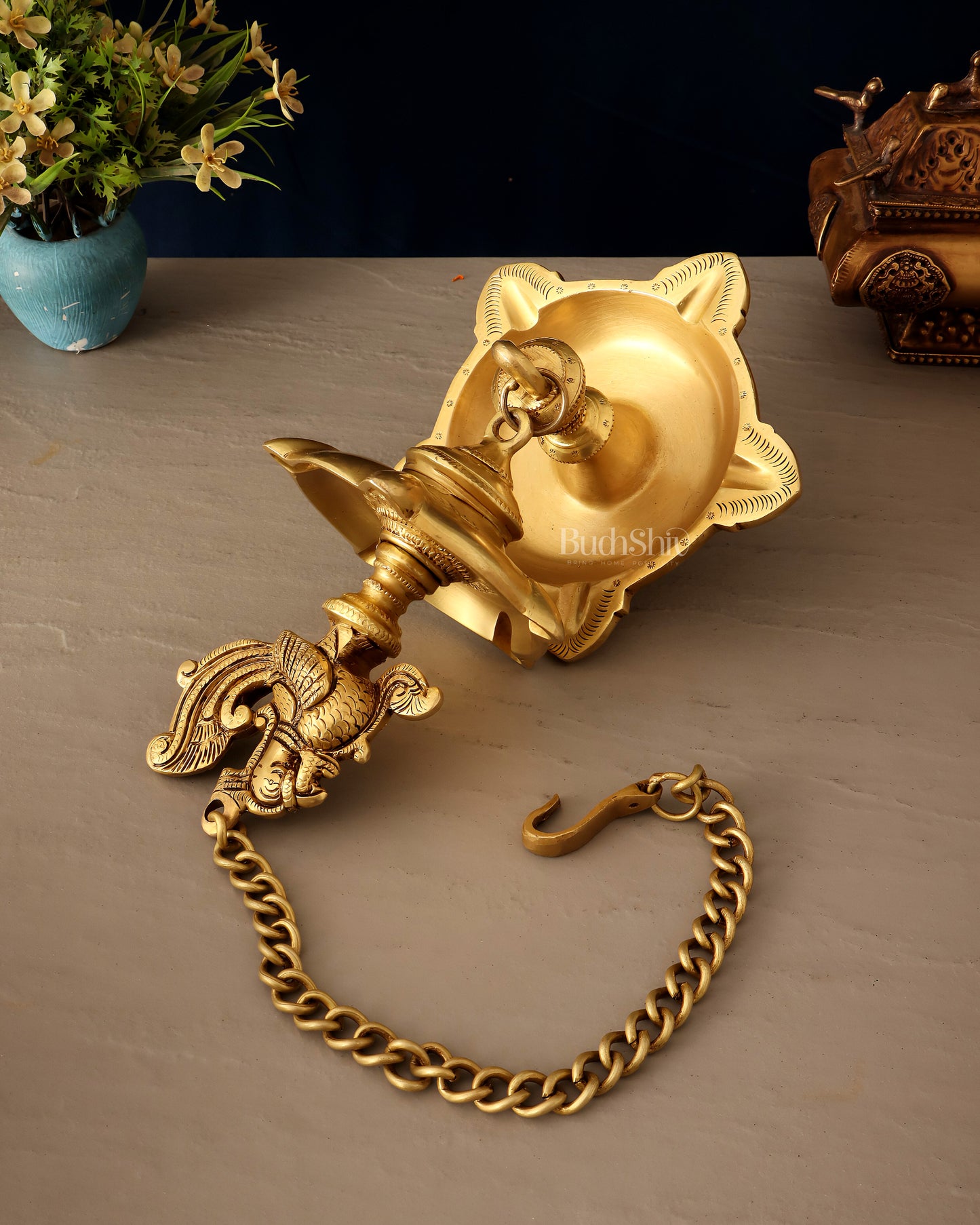 Brass Annam Pakshi Dual Hanging Lamp 27"