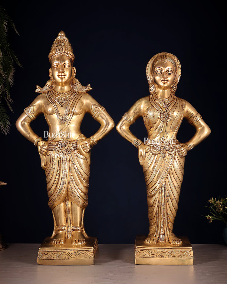 Brass Superfine Vitthal Rukmani Idol Pair 25" Grand Temple-Style Sculptures
