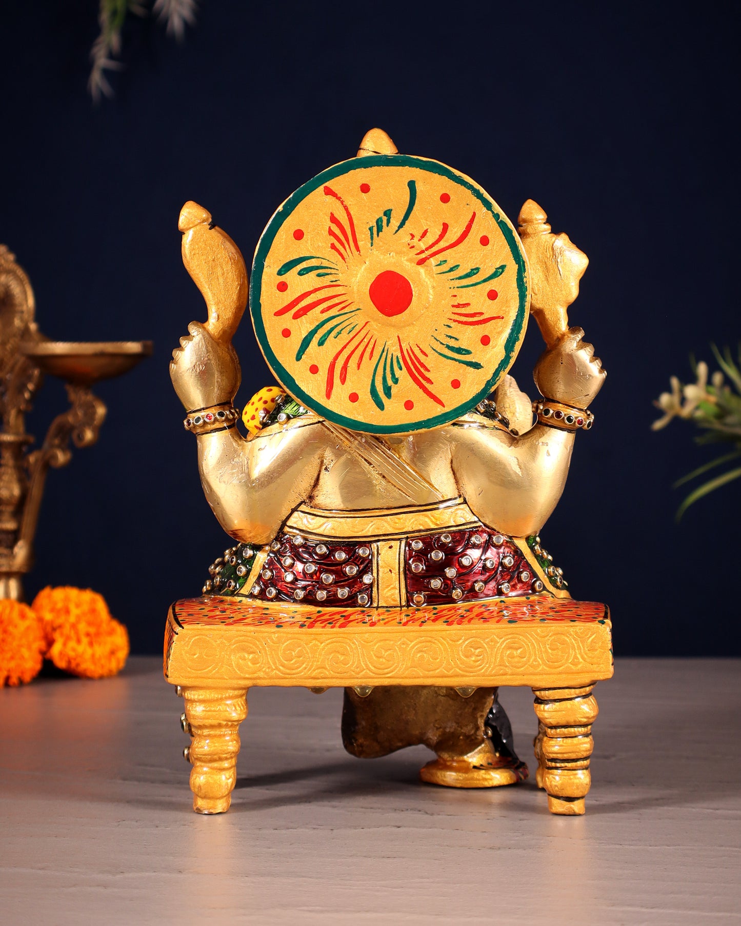 Unique Brass Lord Ganesha Decorated with Laakh Meenakari 8.5"